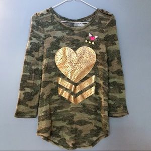 Justice camo gold heart shirt